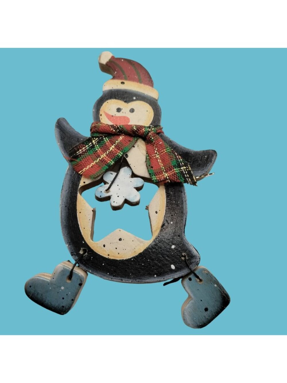 Wooden Penguin Brooch Scarf Hat Handcrafted Holiday Pin